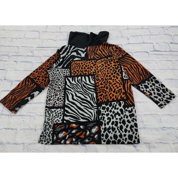 Thomas & Olivia WOMENS SIZE L Cowl Neck Knit Top Black White Patchwork Print - Picture 8 of 10